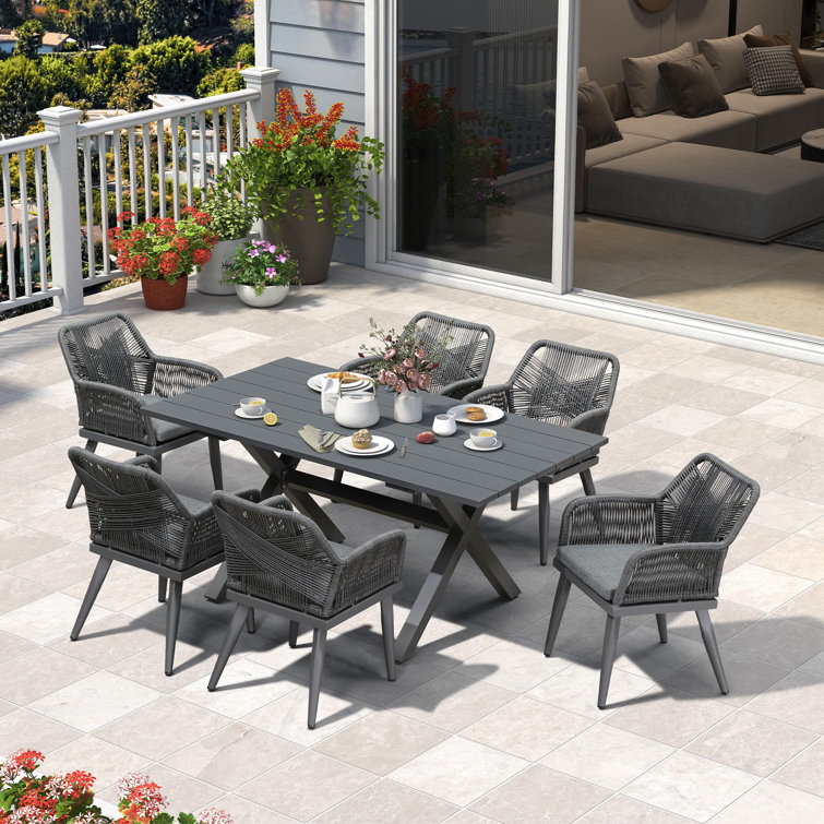 Purple Leaf Rectangular Outdoor Dining Set with Cushions | Wayfair